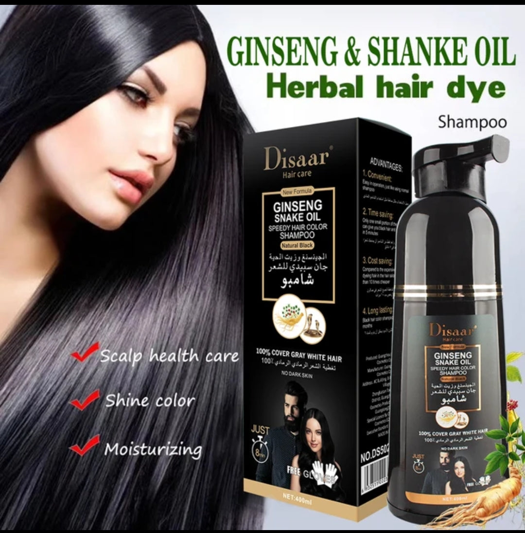 2 In 1 Ginseng  Oil Black Hair Color Permanent Shampoo For Men And Women