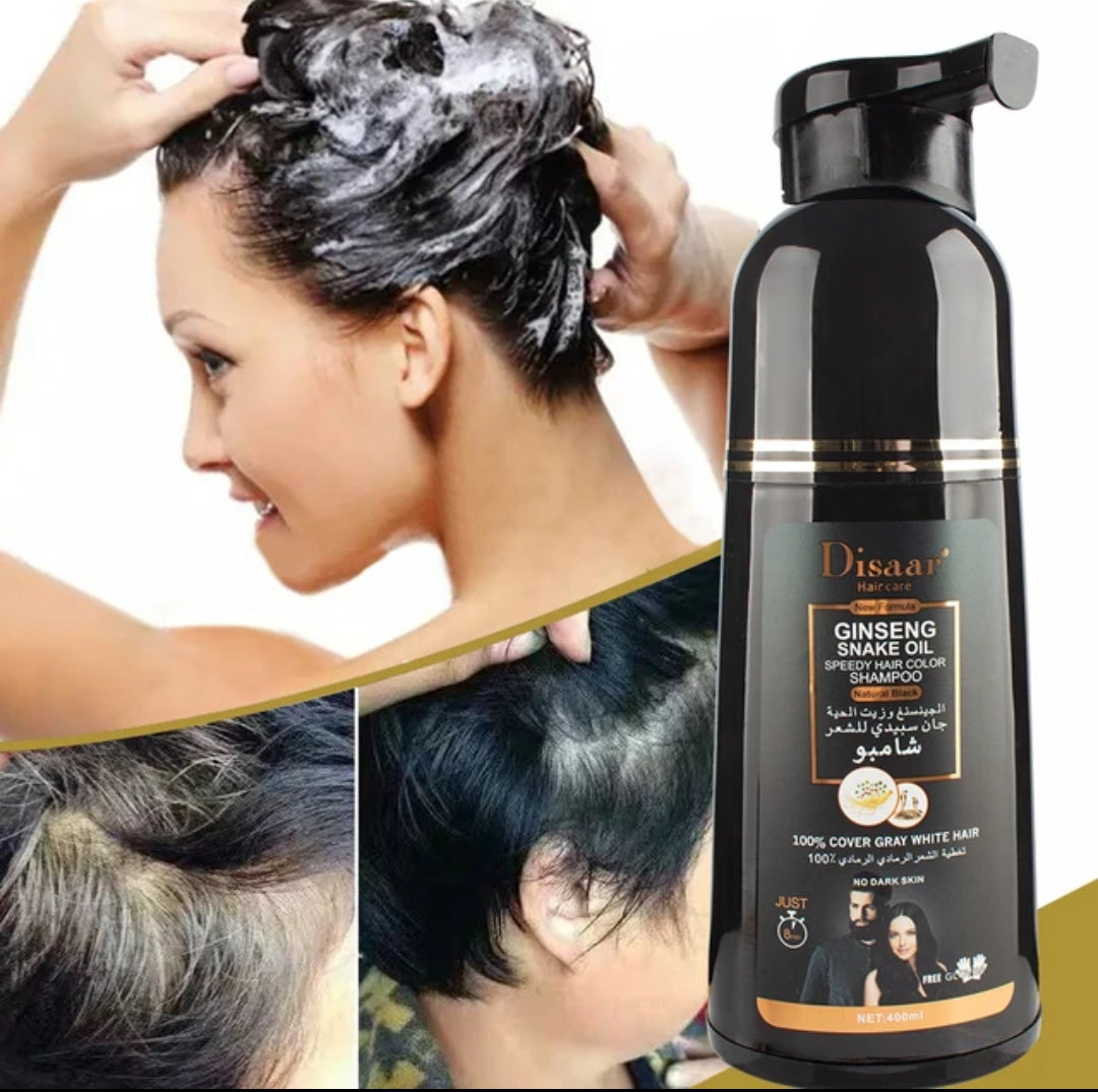 2 In 1 Ginseng  Oil Black Hair Color Permanent Shampoo For Men And Women